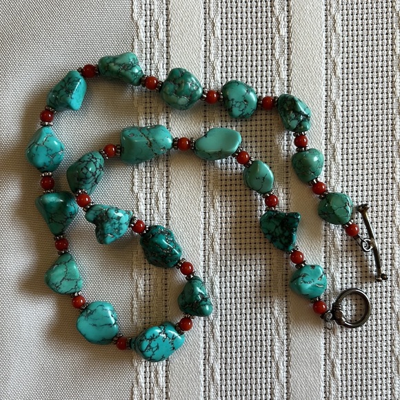 Handmade Turquoise and Coral Necklace - Picture 7 of 9